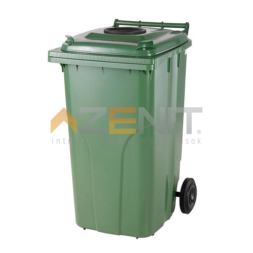240 literes műanyag hulladékgyűjtő ÜVEG gyűjtésére alkalmas fedéllel zöld színben