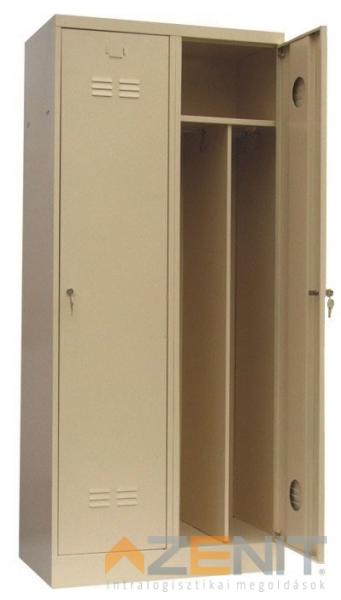 Válaszfalas kivitelű fém öltőzőszekrény 2 ajtóval krém színben